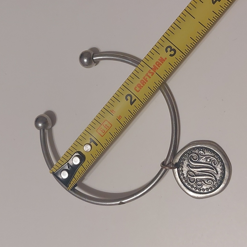 Silver Tone Starter Charm Cuff Bracelet With Pewter Tone Letter W Monogram Charm - Picture 5 of 7